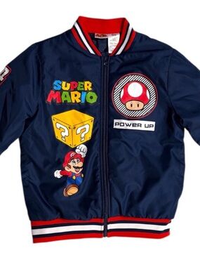 Nintendo Super Mario Brothers Boys blue Varsity Bomber Jacket youth size 10/12